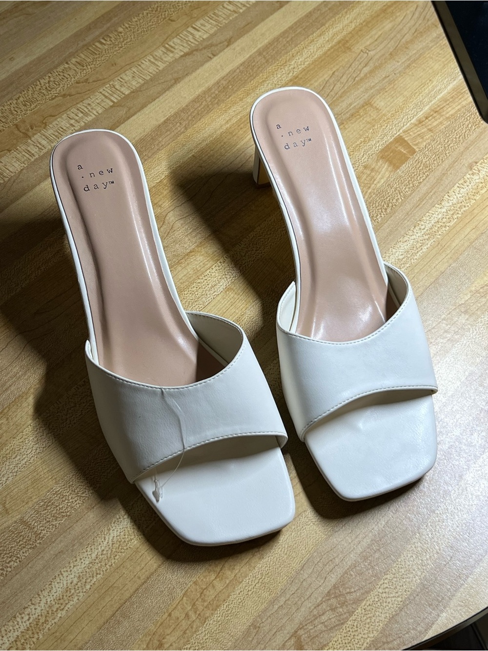 a new day White Open-Toe Slide Mules with Block Heel
